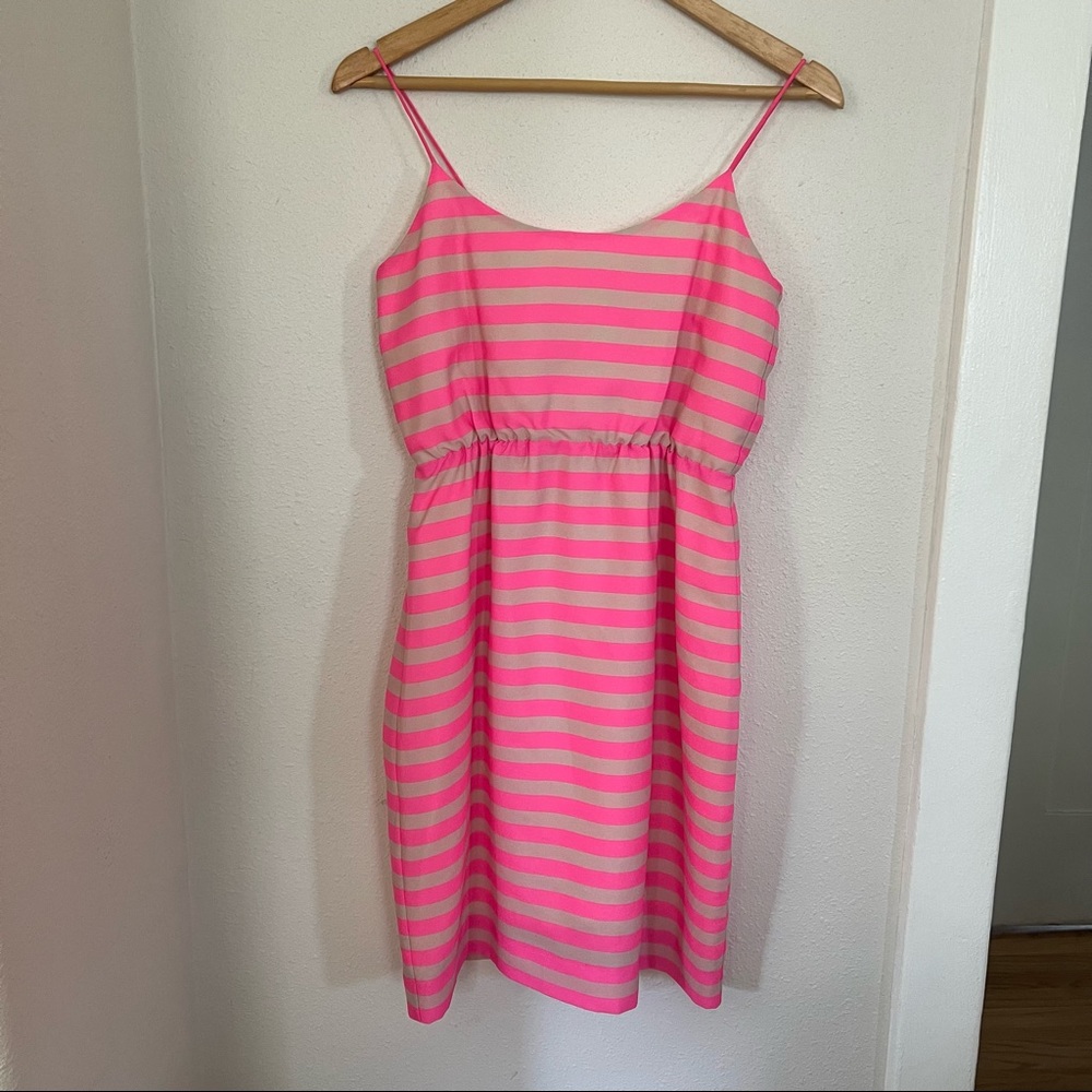 GUC J. Crew Striped Neon Pink Dress Sz 2
